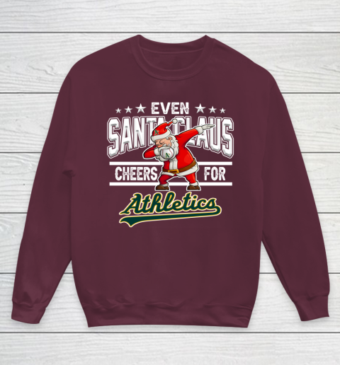 Oakland Athletics Even Santa Claus Cheers For Christmas MLB Youth Sweatshirt 4