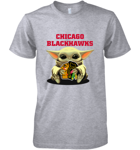 Baby Yoda Hugs The Chicago Blackhawks Ice Hockey Premium Men's T-Shirt