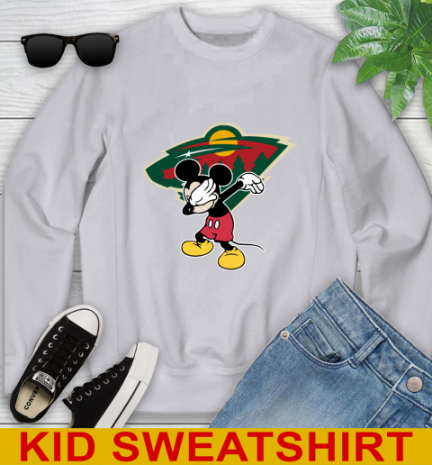 Minnesota Wild NHL Hockey Dabbing Mickey Disney Sports Youth Sweatshirt 4