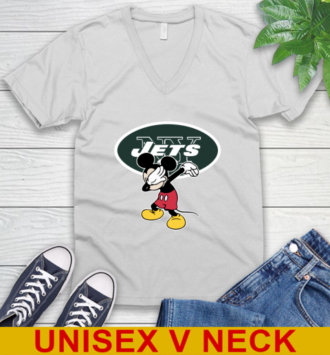 New York Jets NFL Football Dabbing Mickey Disney Sports V-Neck T-Shirt