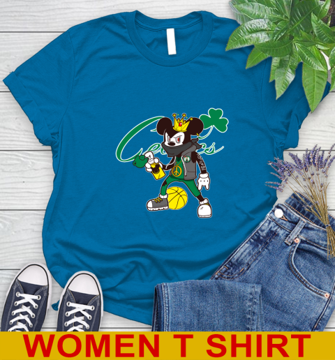Boston Celtics NBA Basketball Mickey Peace Sign Sports Women's T-Shirt 7