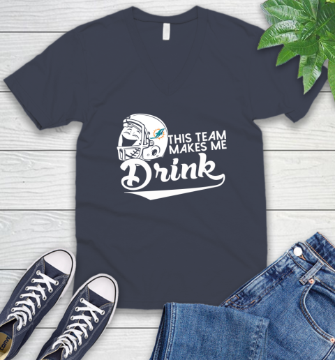 Miami Dolphins NFL Football This Team Makes Me Drink Adoring Fan V-Neck T-Shirt 8