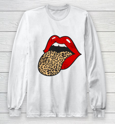 Red Lips Leopard Tongue Trendy Animal Print Long Sleeve T-Shirt