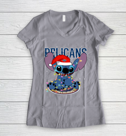 New Orleans Pelicans NBA noel stitch Basketball Christmas Women's V-Neck T-Shirt 2