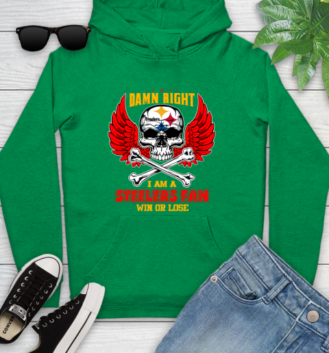 NFL Damn Right I Am A Pittsburgh Steelers Win Or Lose Skull Football Sports Youth Hoodie 9