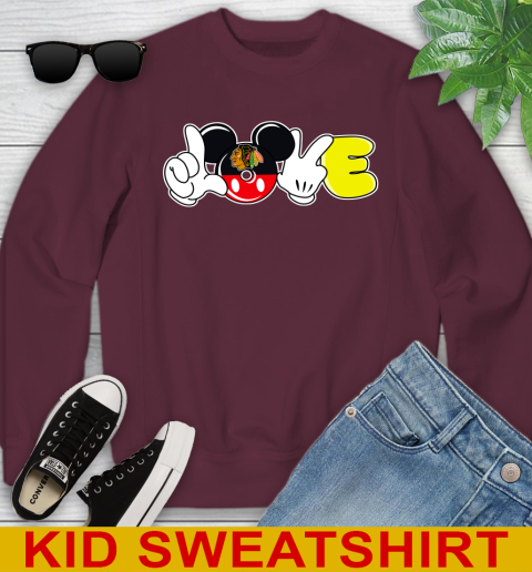 Chicago Blackhawks NHL Hockey Love Mickey Disney Sports Youth Sweatshirt 5