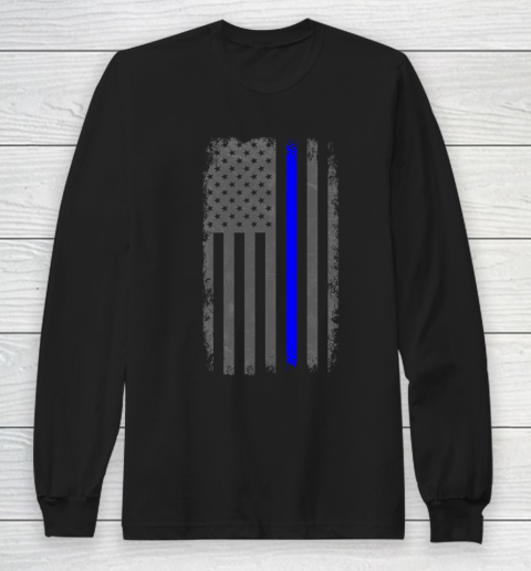 Vertical Thin Blue Line American Flag Long Sleeve T-Shirt