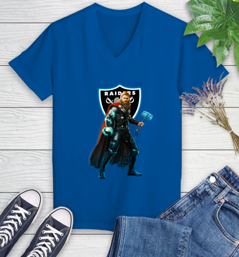 NFL Thor Avengers Endgame Football Oakland Raiders Women's V-Neck T-Shirt 10