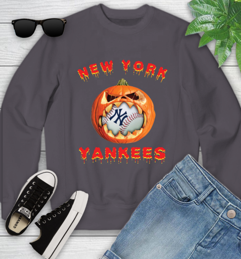 MLB New York Yankees Halloween Pumpkin Baseball Sports Youth Sweatshirt 6