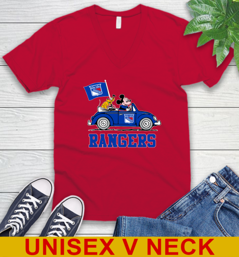NHL Hockey New York Rangers Pluto Mickey Driving Disney Shirt V-Neck T-Shirt 7