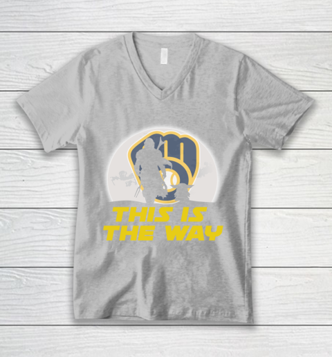 Milwaukee Brewers MLB Baseball Star Wars Yoda And Mandalorian This Is The Way V-Neck T-Shirt 3