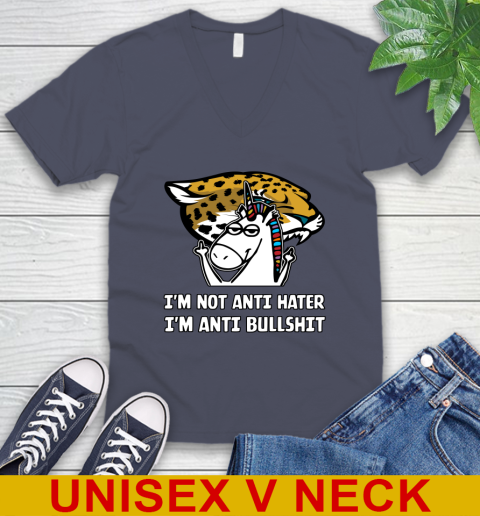 Jacksonville Jaguars NFL Football Unicorn I'm Not Anti Hater I'm Anti Bullshit V-Neck T-Shirt 8