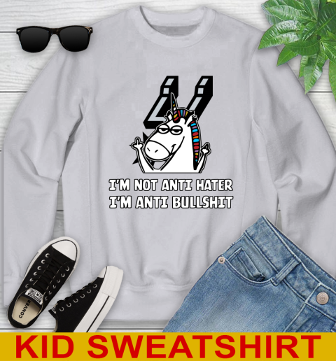 San Antonio Spurs NBA Basketball Unicorn I'm Not Anti Hater I'm Anti Bullshit Youth Sweatshirt 4