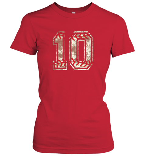 ohid baseball jersey number 10 vintage distressed ladies t shirt 20 front red