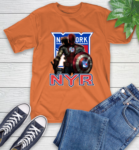 NHL Captain America Thor Spider Man Hawkeye Avengers Endgame Hockey New York Rangers T-Shirt 5