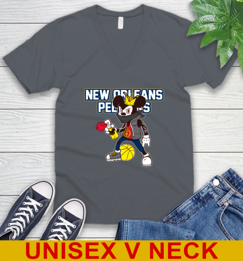 New Orleans Pelicans NBA Basketball Mickey Peace Sign Sports V-Neck T-Shirt 5