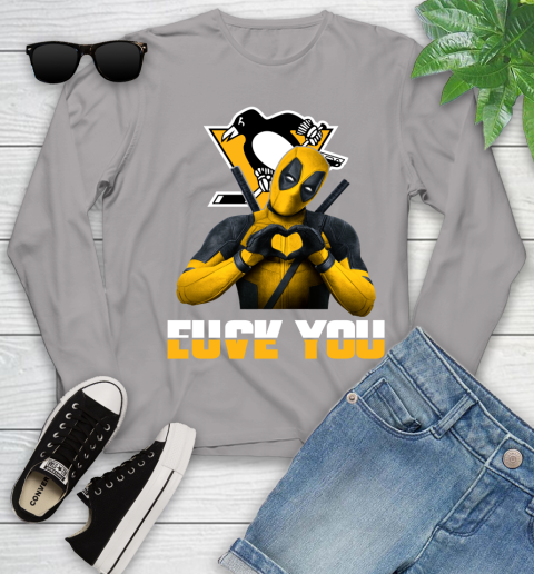 NHL Pittsburgh Penguins Deadpool Love You Fuck You Hockey Sports Youth Long Sleeve 5