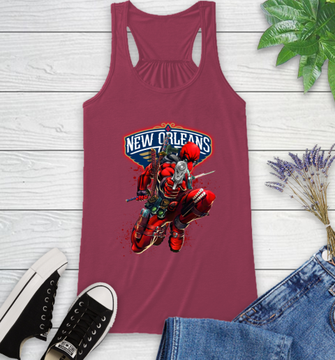 NBA Deadpool Marvel Comics Sports Basketball New Orleans Pelicans Racerback Tank 8