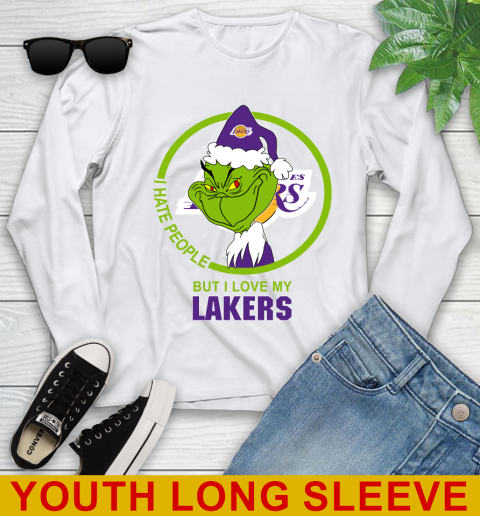 Los Angeles Lakers NBA Christmas Grinch I Hate People But I Love My Favorite Basketball Team Youth Long Sleeve