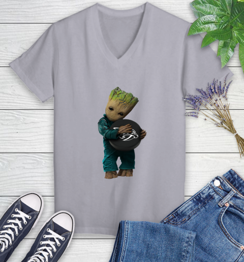 NHL Groot Guardians Of The Galaxy Of The Galaxy Hockey Sports Nashville Predators Women's V-Neck T-Shirt 4