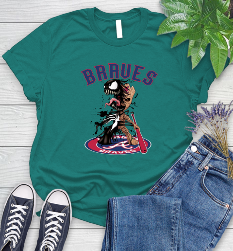 MLB Atlanta Braves Baseball Venom Groot Guardians Of The Galaxy Women's T-Shirt 12
