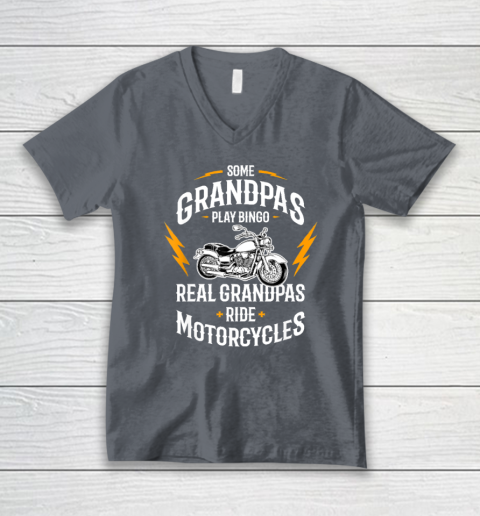 Mens Some Grandpas Play Bingo Real Grandpas Ride Motorcycles V-Neck T-Shirt 3