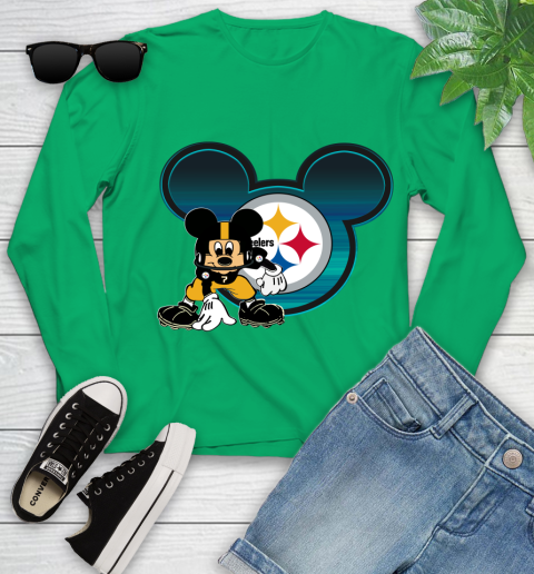 NFL Pittsburgh Steelers Mickey Mouse Disney Football T Shirt Youth Long Sleeve 6
