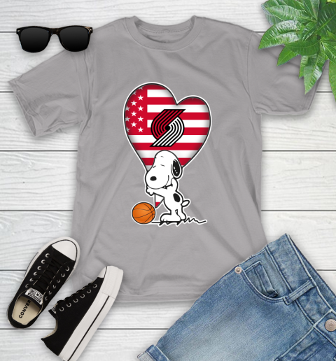Portland Trail Blazers NBA Basketball The Peanuts Movie Adorable Snoopy Youth T-Shirt 4