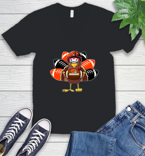 Cleveland Browns Turkey Thanksgiving Day V-Neck T-Shirt 2
