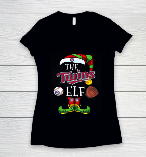 Minnesota Twins Christmas ELF Funny MLB Women's V-Neck T-Shirt