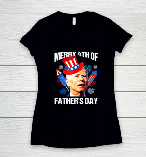 Joe Biden Confused Merry 4th Of Fathers Day Fourth Of July Women's V-Neck T-Shirt