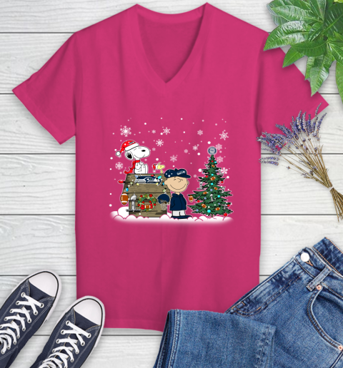 NFL Seattle Seahawks Snoopy Charlie Brown Christmas Football Super Bowl Sports Women's V-Neck T-Shirt 9