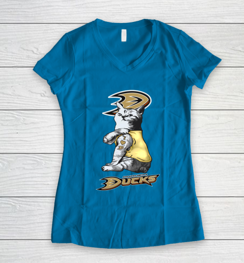 NHL My Cat Loves Anaheim Ducks Hockey Women's V-Neck T-Shirt 5