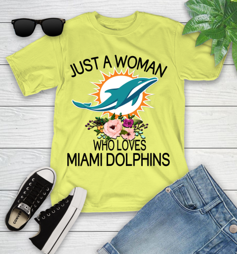 NFL Just A Woman Who Loves Miami Dolphins Football Sports Youth T-Shirt 5