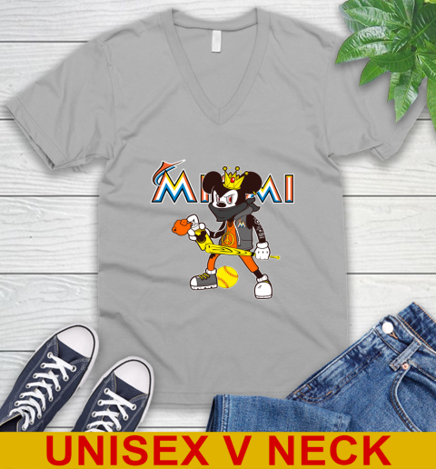 Miami Marlins MLB Baseball Mickey Peace Sign Sports V-Neck T-Shirt 4