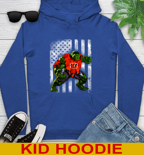 Cincinnati Bengals Hulk Marvel Avengers NFL Football American Flag Youth Hoodie 10