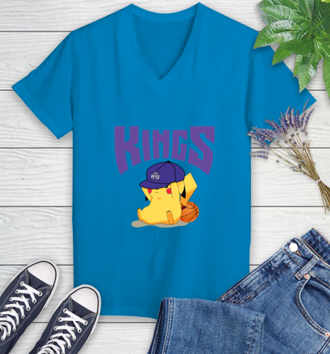 NBA Pikachu Basketball Sports Sacramento Kings Women's V-Neck T-Shirt 7