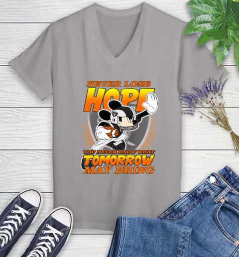Oakland Raiders NFL Football Mickey Disney Never Lose Hope Women's V-Neck T-Shirt 4