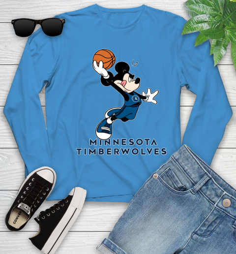 NBA Basketball Minnesota Timberwolves Cheerful Mickey Mouse Shirt Youth Long Sleeve 7