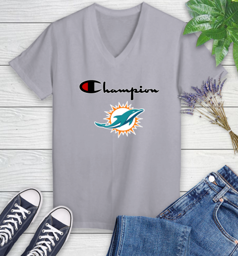 NFL Football Miami Dolphins Champion Shirt Women's V-Neck T-Shirt 2