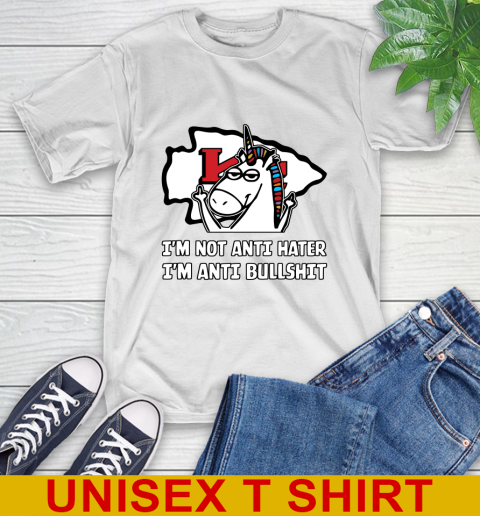 Kansas City Chiefs NFL Football Unicorn I'm Not Anti Hater I'm Anti Bullshit T-Shirt