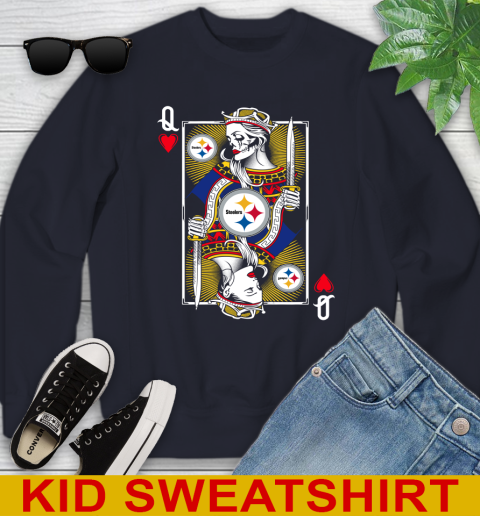 NFL Football Pittsburgh Steelers The Queen Of Hearts Card Shirt Youth Sweatshirt 2