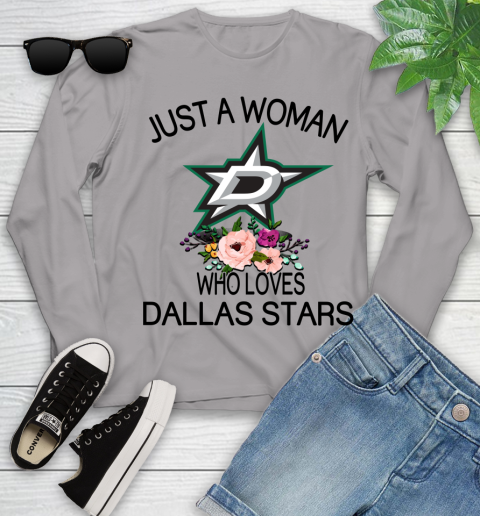 NHL Just A Woman Who Loves Dallas Stars Hockey Sports Youth Long Sleeve 3