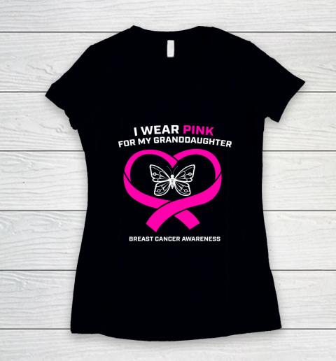I Wear Pink For My Granddaughter Breast Cancer Awareness Women's V-Neck T-Shirt