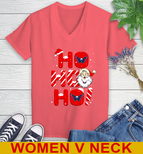 Washington Capitals NHL Hockey Ho Ho Ho Santa Claus Merry Christmas Shirt Women's V-Neck T-Shirt 6