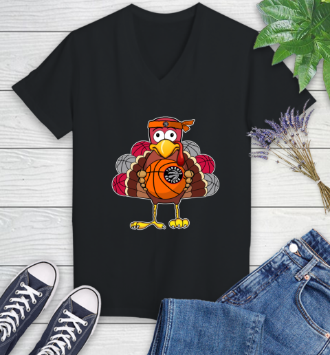 Toronto Raptors Turkey thanksgiving day Women's V-Neck T-Shirt 2