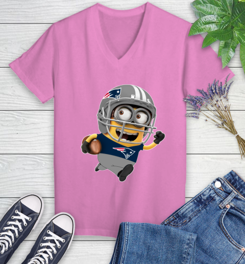 NFL New England Patriots Minions Disney Football Sports Women's V-Neck T-Shirt 14