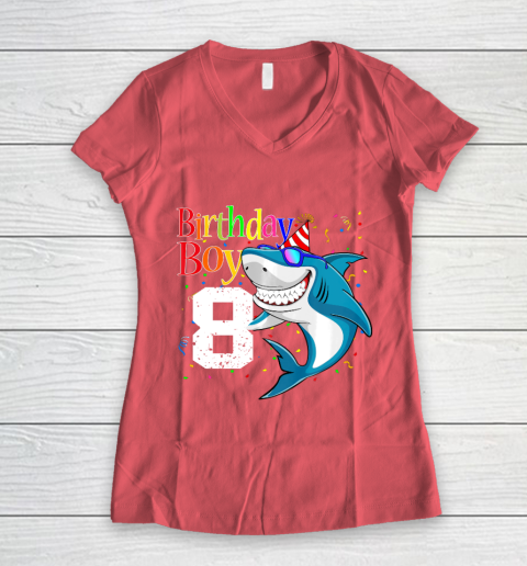 Kids 8th Birthday Boy Shark Shirts 8 Jaw Some Four Tees Boys 8 Years Old Women's V-Neck T-Shirt 4