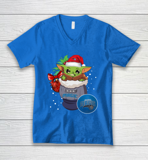 Orlando Magic Christmas Baby Yoda Star Wars Funny Happy NBA V-Neck T-Shirt 6