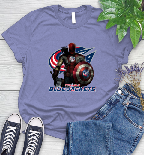 NHL Captain America Thor Spider Man Hawkeye Avengers Endgame Hockey Columbus Blue Jackets Women's T-Shirt 11